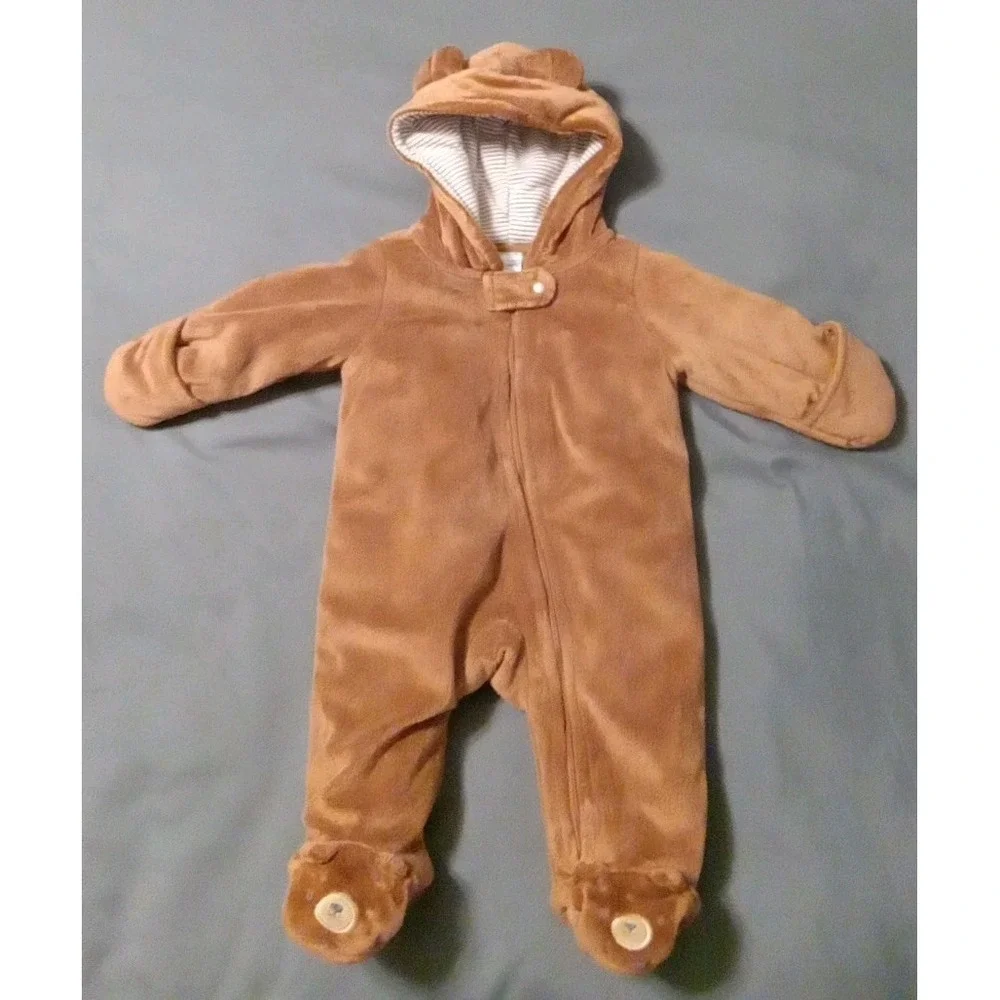 Carter's Baby Just One You Plush Brown Bear Hooded Snuggle Snow Suit 3 Months